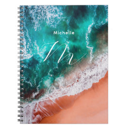Cuaderno Moderna playa del océano azul Monograma