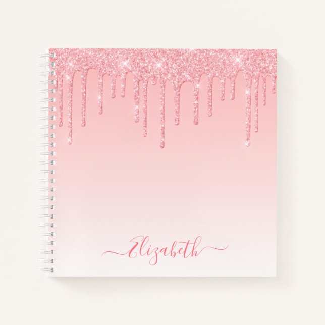 Cuaderno Moderna Purpurina de Rubor rosa con guión elegante (Anverso)