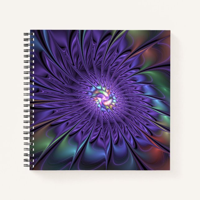 Cuaderno Moderna y colorida moda Resumen Flor Fractal (Anverso)
