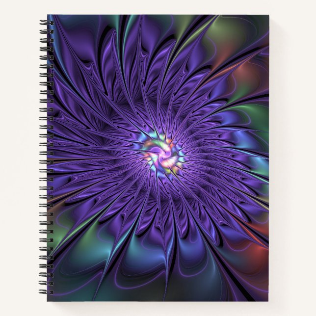Cuaderno Moderna y colorida moda Resumen Flor Fractal (Anverso)