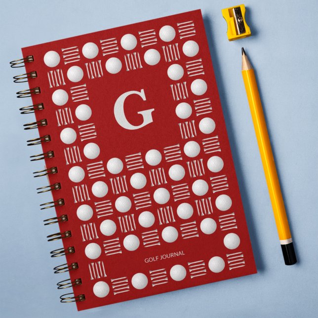 Cuaderno Moderna y moderna bola de golf y Tee Monograma Roj (Subido por el creador)