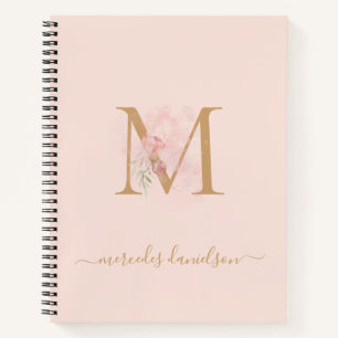 Cuaderno Moderna y transparente Rubor rosa floral monograma