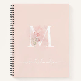 Cuaderno Moderna y transparente Rubor rosa floral monograma