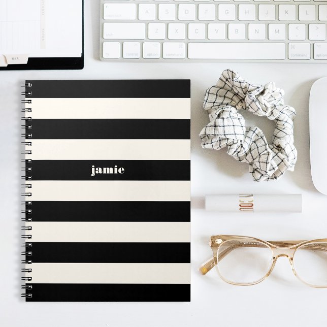 Cuaderno Modernas franjas de negro y crema personalizadas (Subido por el creador)