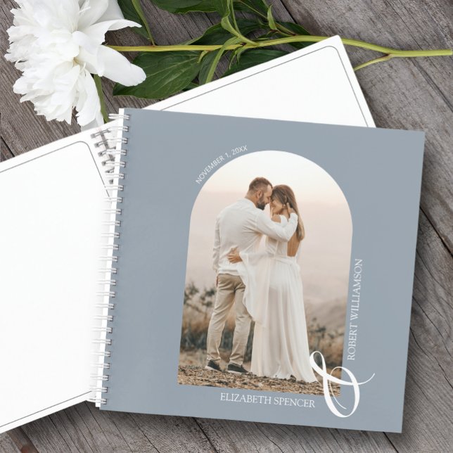 Cuaderno Moderno arco fotográfico Dusty Blue Boda invitado  (Change the pages to any of the styles available. LOTS of colors in our collection.)