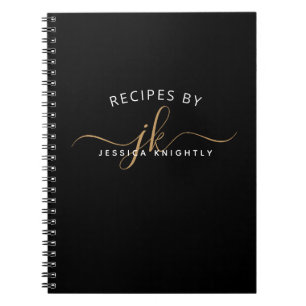 Cuaderno Moderno Black Gold Script Monograma Nombre estilo