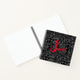 Cuaderno Moderno Black White Abstract Lines Red Journal