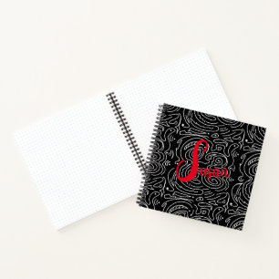 Cuaderno Moderno Black White Abstract Lines Red Journal