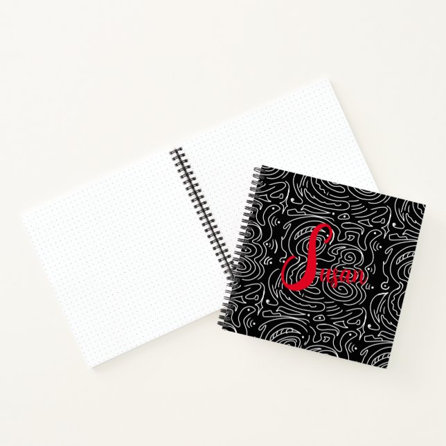 Cuaderno Moderno Black White Abstract Lines Red Journal (Interior)