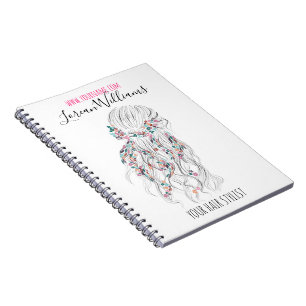 Cuaderno Moderno Boho Blanco Negro Wavy Hair Style Floral