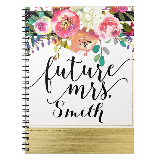 Cuaderno Moderno Bright Bold Floral Watercolor Futuro Sra. (Frente)