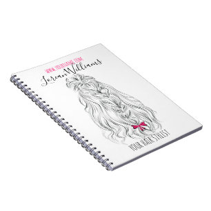 Cuaderno Moderno cabello ondulado blanco negro rosado de ba