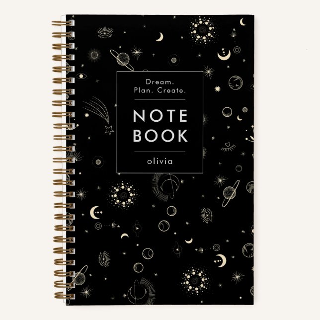 Cuaderno Moderno Celestial Motivacional Negro (Anverso)