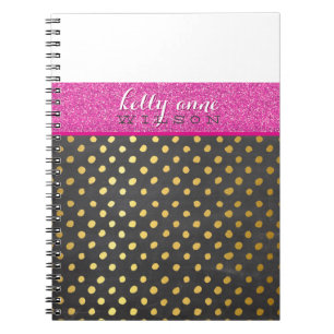Cuaderno MODERNO CHEVRON PATRÓN purpurina de oro gris rosad