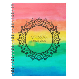 Cuaderno Moderno Círculo Negro Mandala Acuarela Fondo