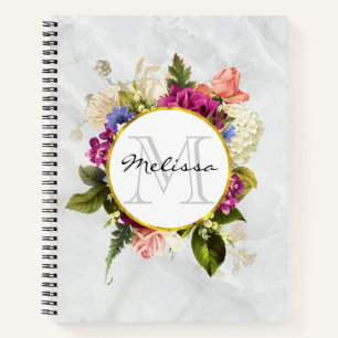Cuaderno Moderno color de agua rosa Floral Bouquet Monogram