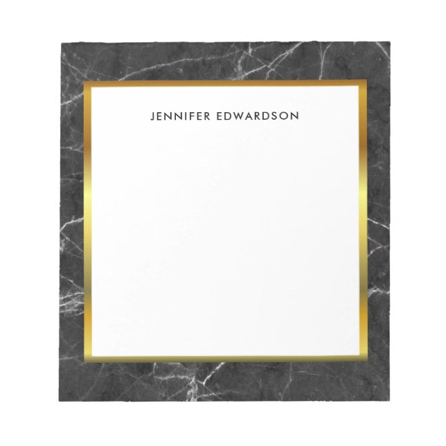 Cuaderno moderno con monograma de mármol blanco y  (Frente)