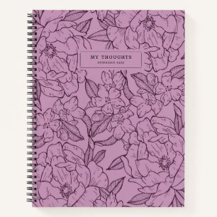 Cuaderno moderno con patrón floral morado bonito