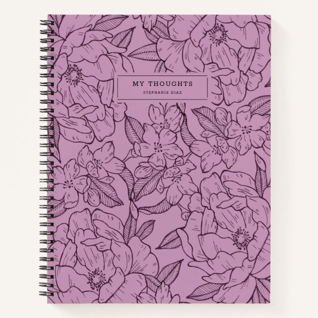 Cuaderno moderno con patrón floral púrpura bonito (Anverso)