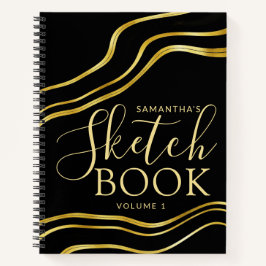 Cuaderno Moderno Custom Name Black Gold Sketchbook