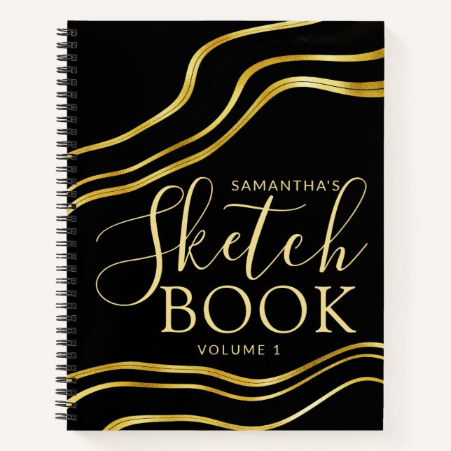 Cuaderno Moderno Custom Name Black Gold Sketchbook (Anverso)