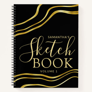 Cuaderno Moderno Custom Name Black Gold Sketchbook