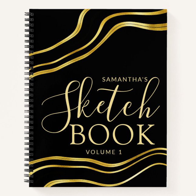 Cuaderno Moderno Custom Name Black Gold Sketchbook (Anverso)
