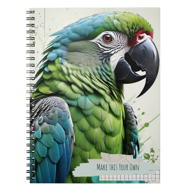 Cuaderno moderno de arte de collage de loro verde  (Frente)