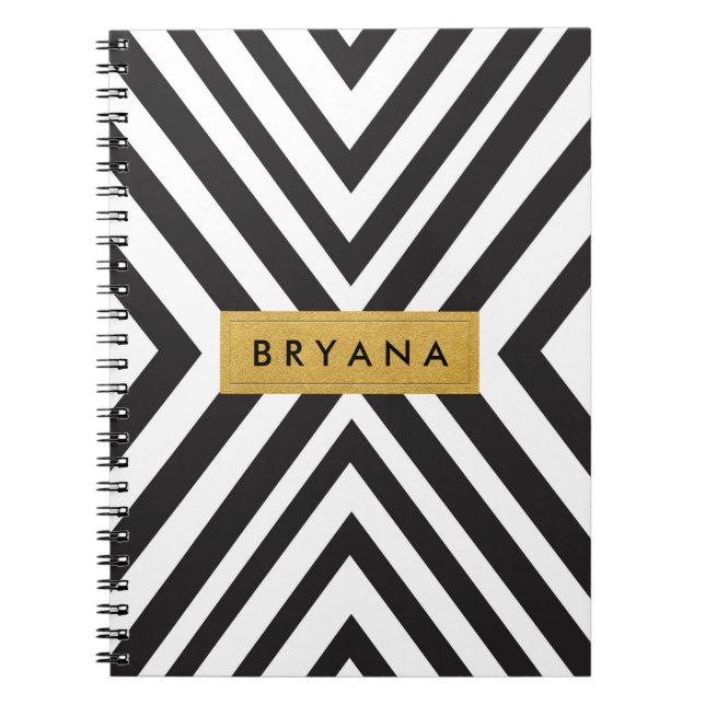 Cuaderno moderno de líneas geométricas en blanco y (Frente)