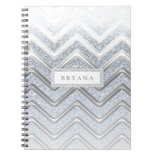 Cuaderno moderno de purpurina blanco y plateado