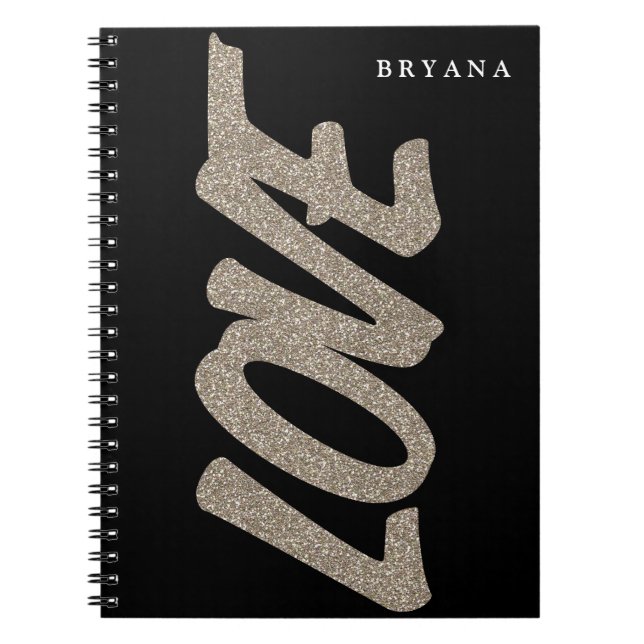 Cuaderno moderno de purpurina dorada LOVE (Frente)