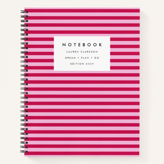 Cuaderno moderno de rayas rosa caliente (Anverso)