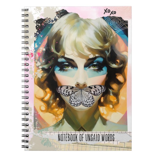 Cuaderno moderno de retrato de collage de palabras (Frente)