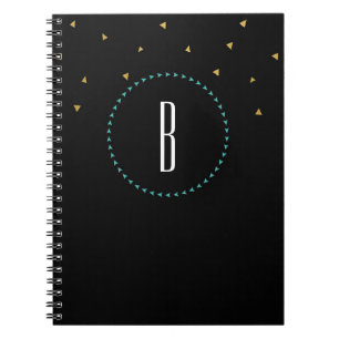 Cuaderno Moderno de Triángulos Dorados y Teal Negr