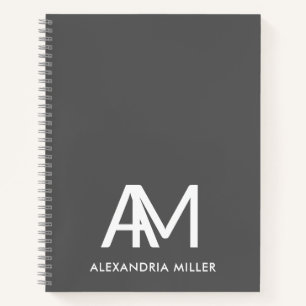 Cuaderno Moderno Dos Gris Monograma Inicial