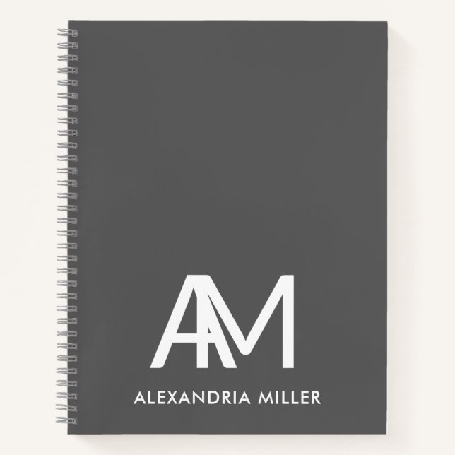 Cuaderno Moderno Dos Gris Monograma Inicial (Anverso)
