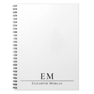 Cuaderno Moderno Elegante Minimalista Monogramado Blanco Ne