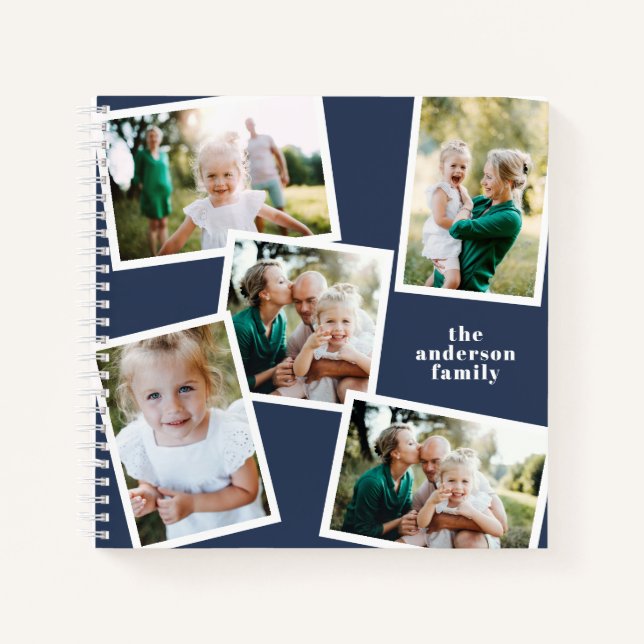 Cuaderno Moderno elegante multifoto azul personalizado (Anverso)