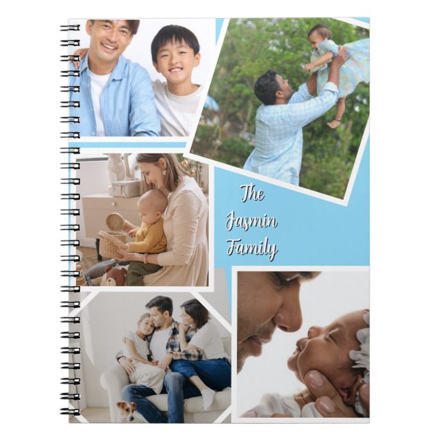 Cuaderno Moderno elegante multifoto familiar estilo Azul (Frente)