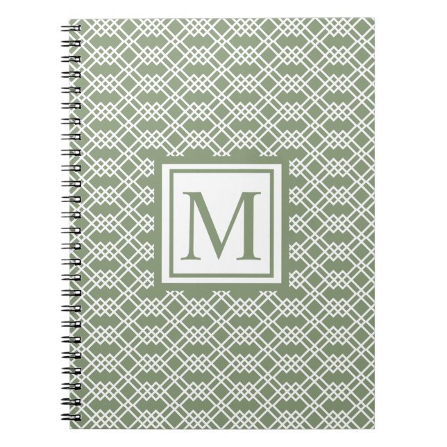 Cuaderno Moderno Entramado Geométrico Monograma Sage Green  (Frente)