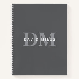 Cuaderno Moderno Estiloso Gris Oscuro Monograma y Nombre