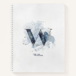 Cuaderno Moderno Floral Monograma personal con oro azul