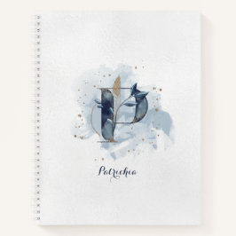 Cuaderno Moderno Floral Monograma Personal P Oro Azul