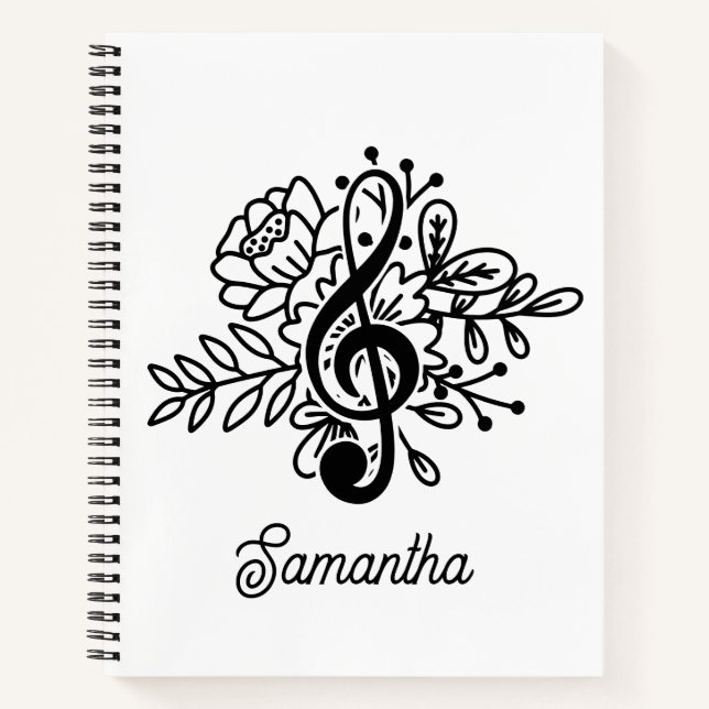 Cuaderno Moderno Floral Treble Clef Music Avers (Anverso)