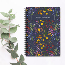 Cuaderno Moderno giratorio floral colorido azul marino