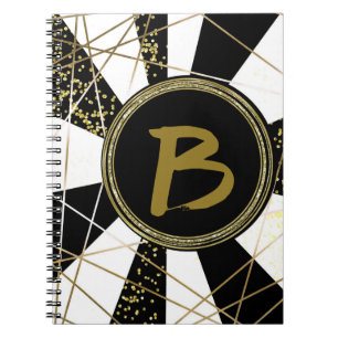 Cuaderno Moderno Glam Deco Negro Oro Blanco Giro Único
