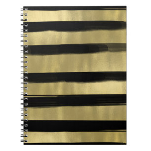 Cuaderno Moderno Glam Negro y Dorado Trazo de Pincel Raya C