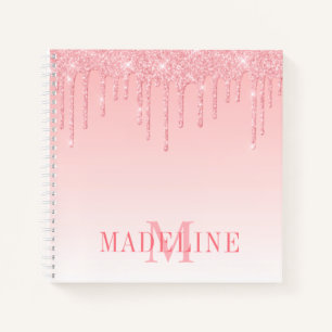 Cuaderno Moderno Glamour Rosa Rubor Brillo Monograma