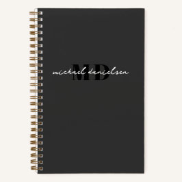 Cuaderno Moderno guión blanco y negro monograma inicial luj