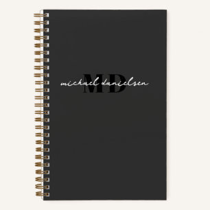Cuaderno Moderno guión blanco y negro monograma inicial luj